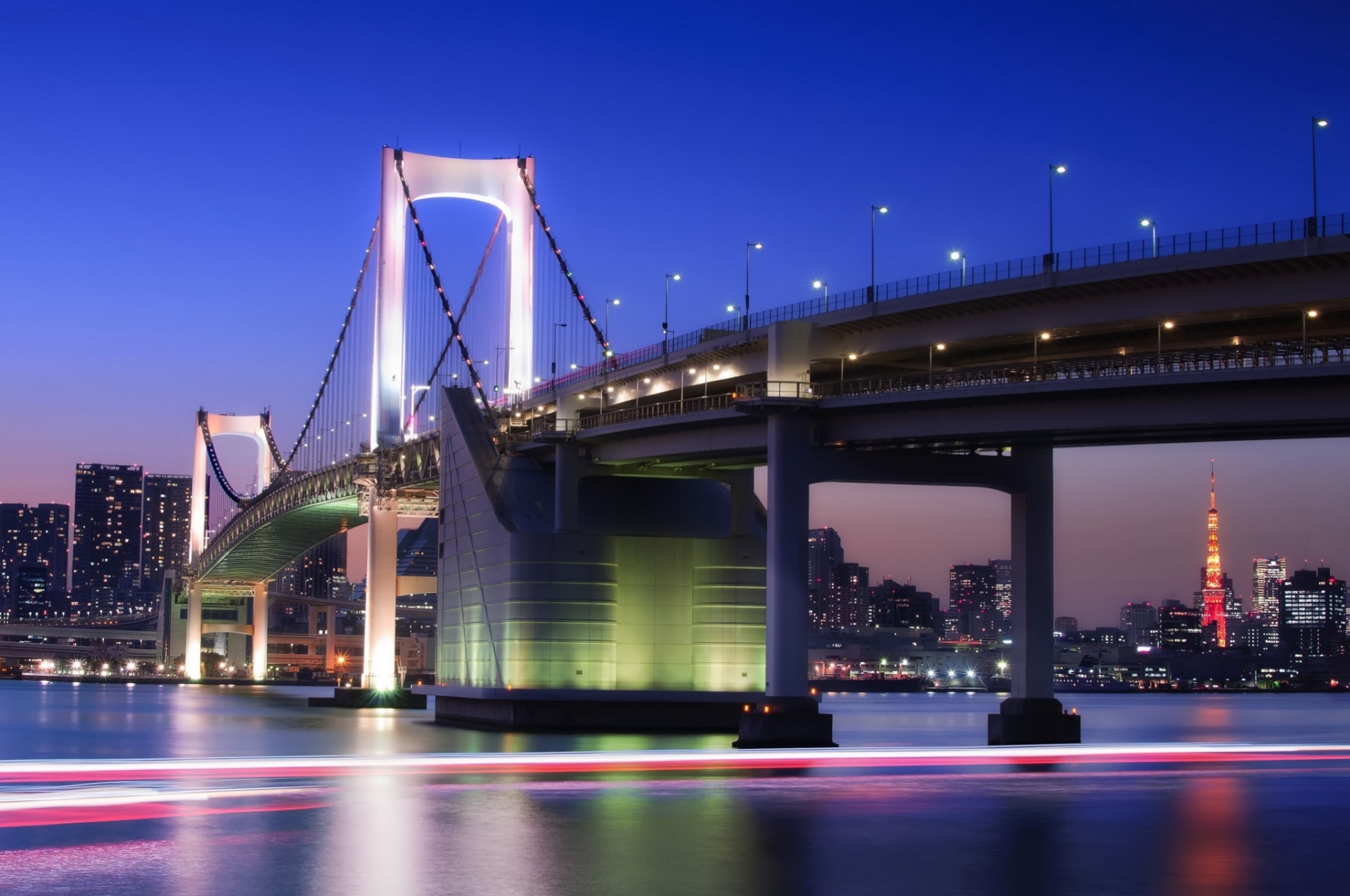 lights gulf capital night tokyo sky bridge metropolis light blue building japan tower lighting house