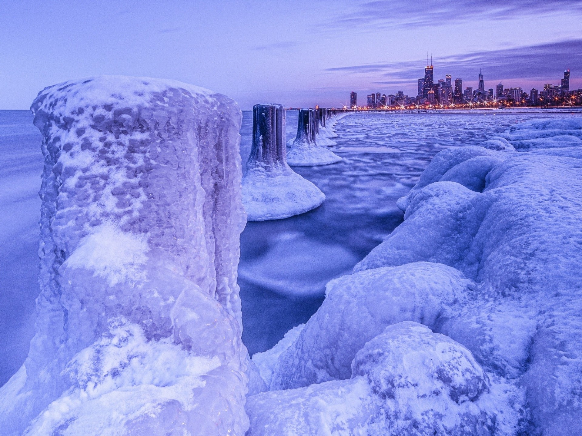 chicago escarcha hielo ciudad nocturna invierno