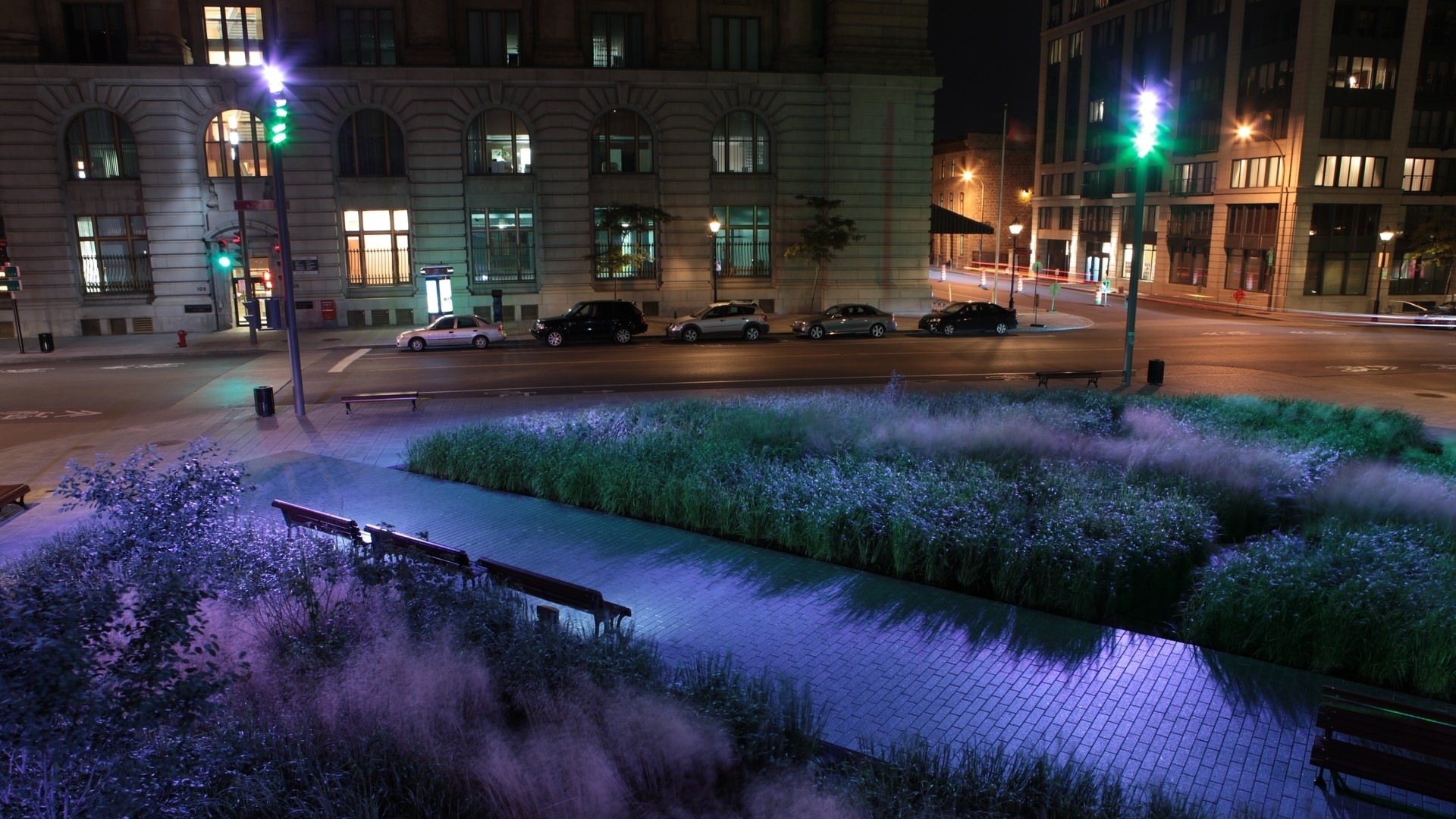 light vehicles night town street