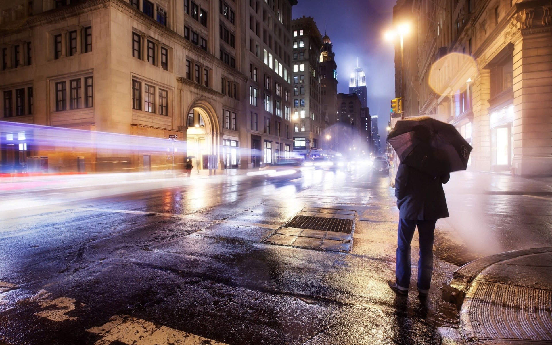 photoshop rue usa nuit architecture pluie ville parapluie