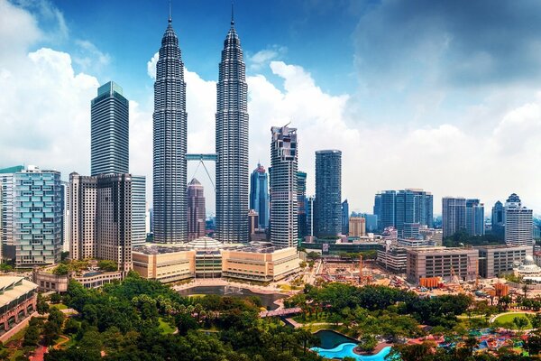 Skyscrapers against a bright sky