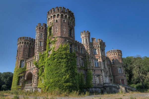 Ein altes, mit Moos bewachsenes Schloss in Belgien