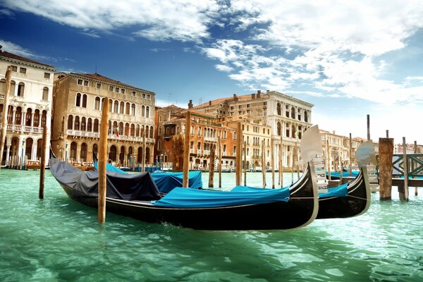 Gondolas on the water in Venice