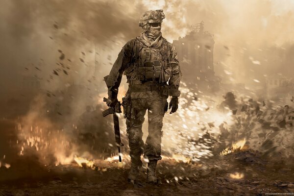 Soldat, der die Explosion von modern warfare 2 nicht sieht