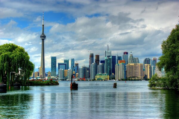 Architectural structures in Canada on the river bank