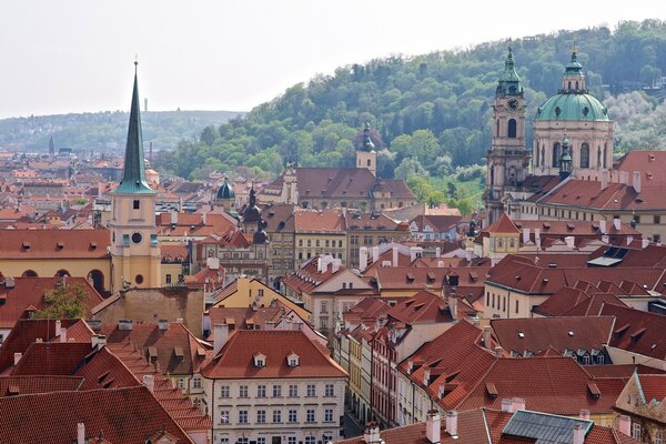 Panoramic landscape of sunny Prague