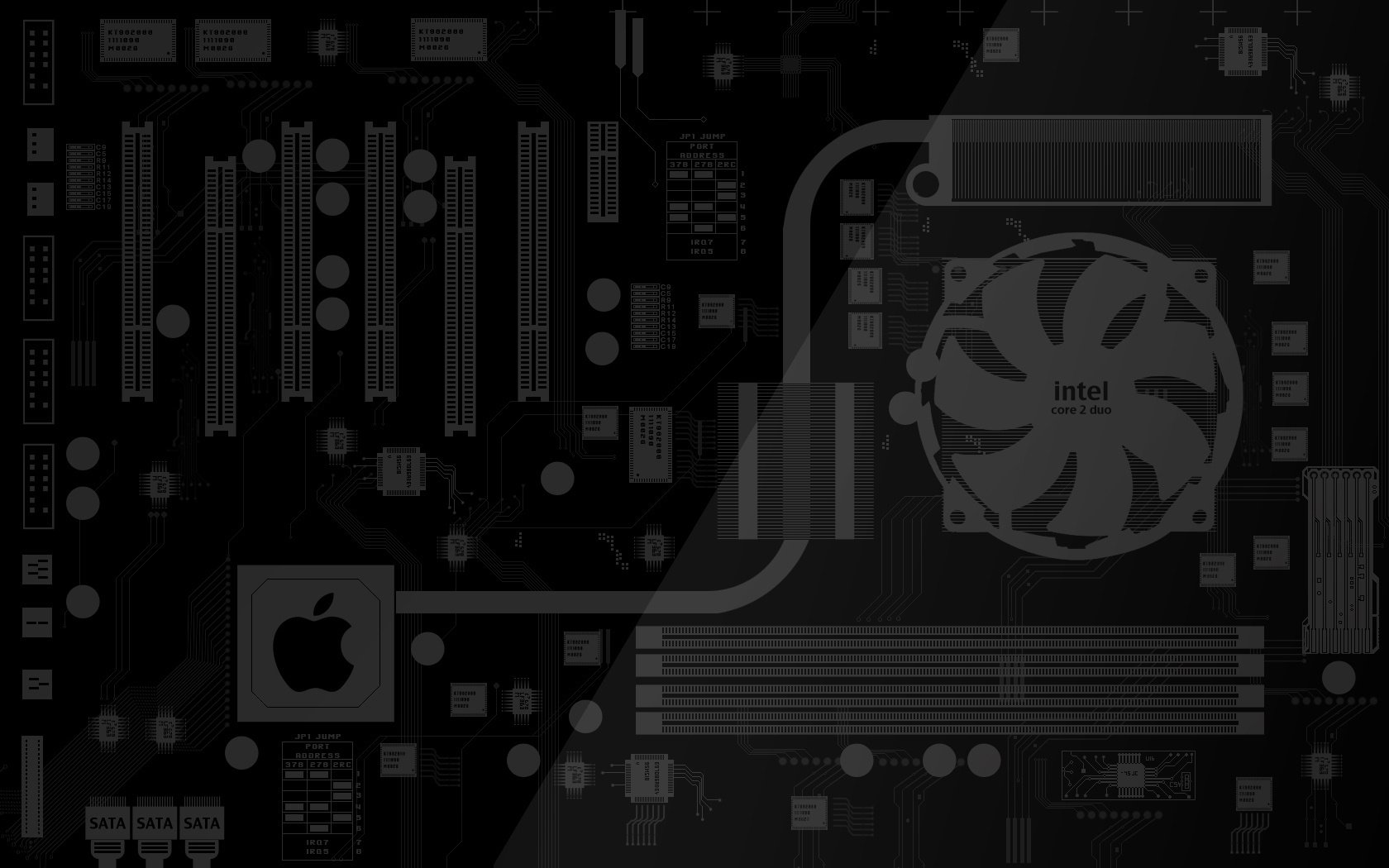 fan x-ray chip apple black and white