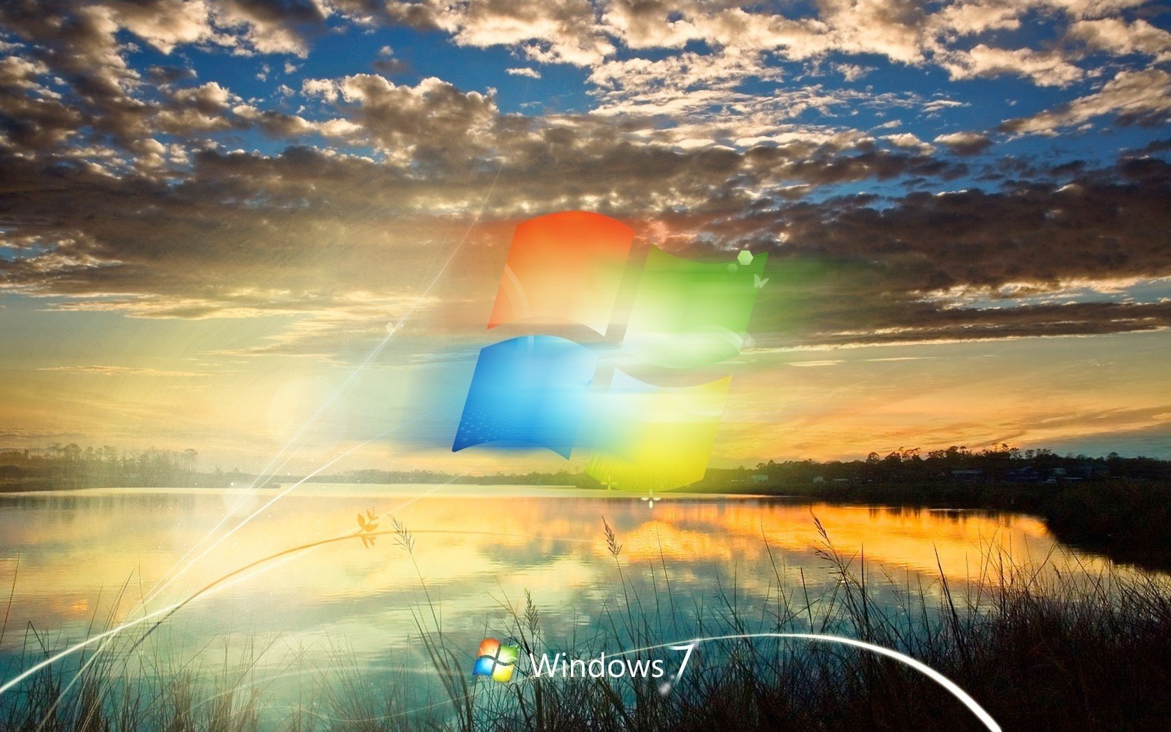 natura lago windows 7 logo emblemi acqua sole cielo nuvole bagliore libertà serenità calma sera tramonto