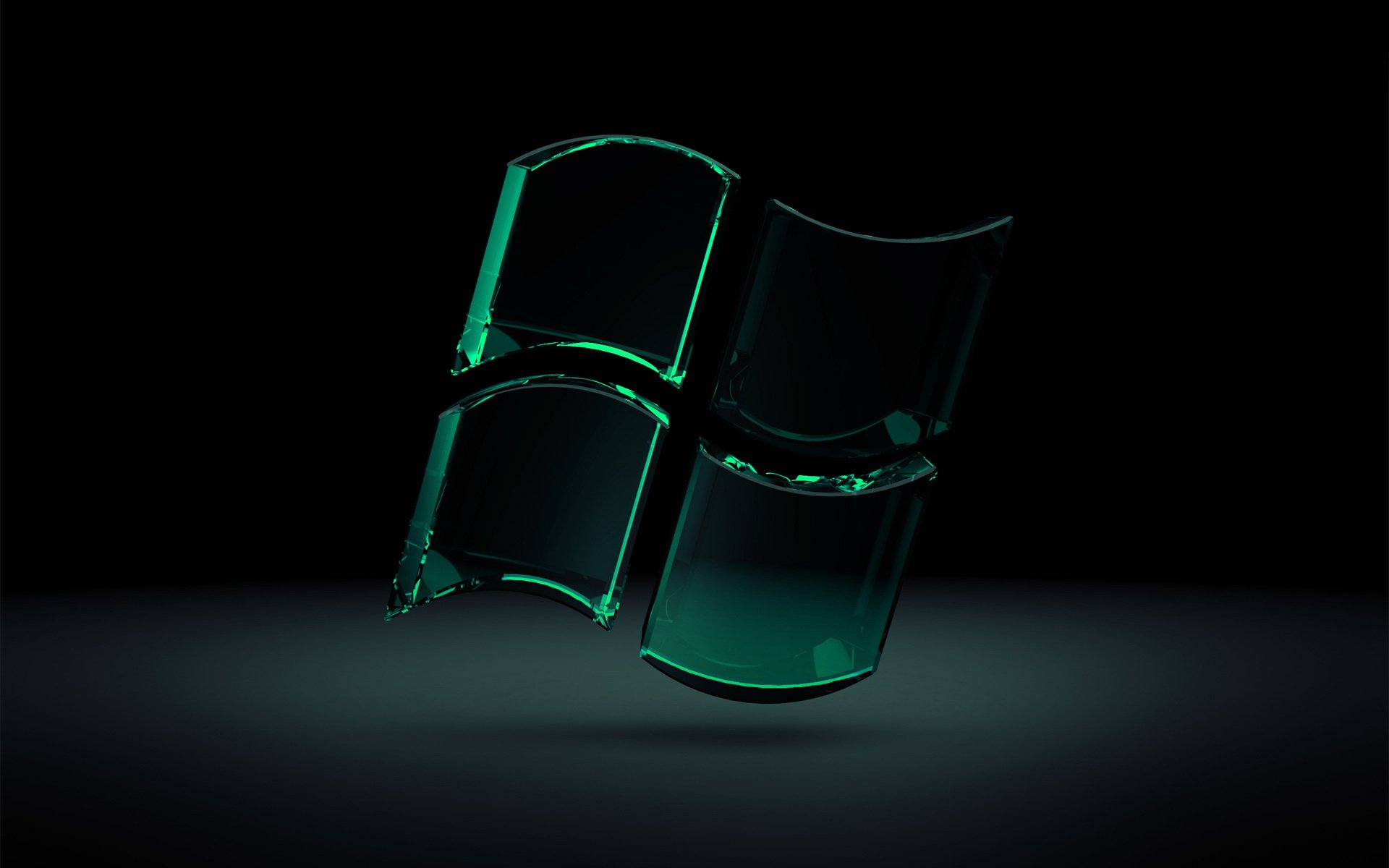 vitraux icône windows 7 emblèmes logos verre air couleur verte fond noir ombre