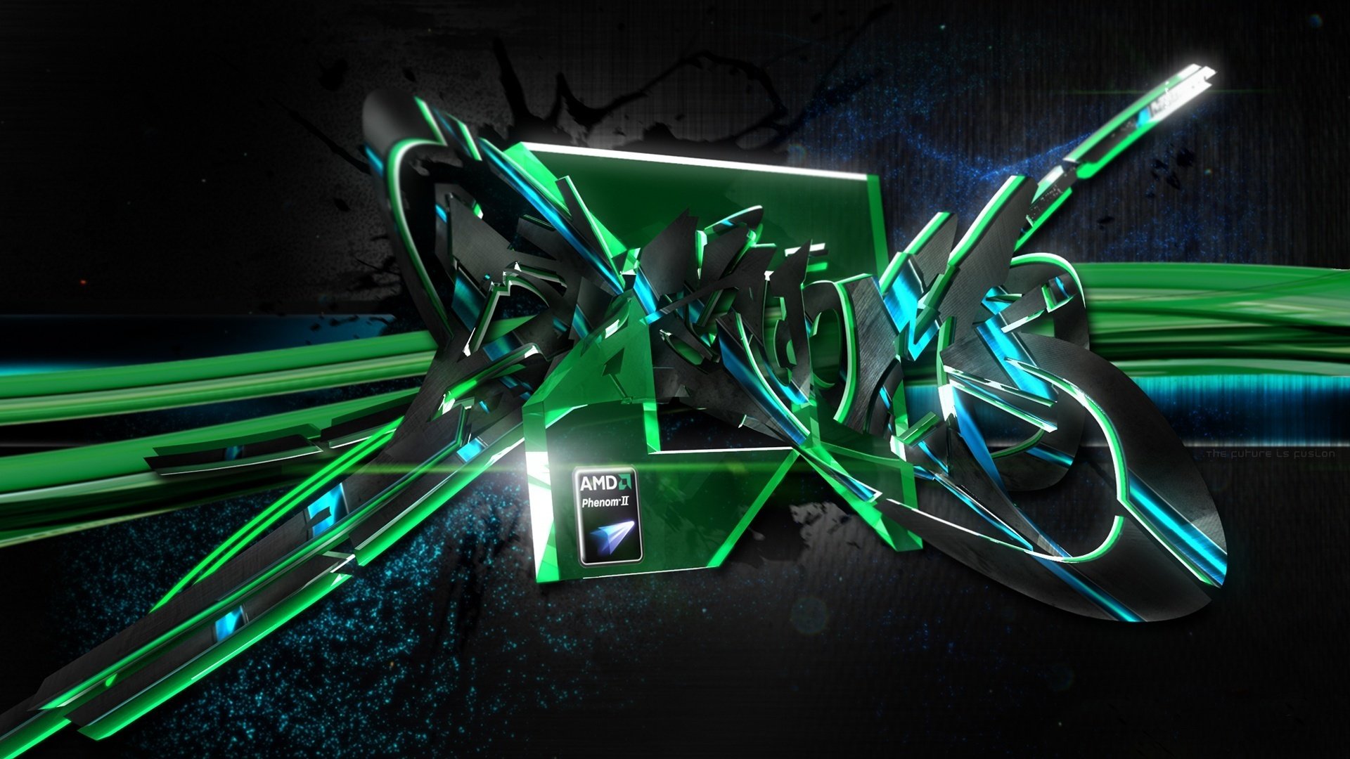 phenom verde amd graffiti emblemas logotipos verde grafito fondo negro fondo oscuro