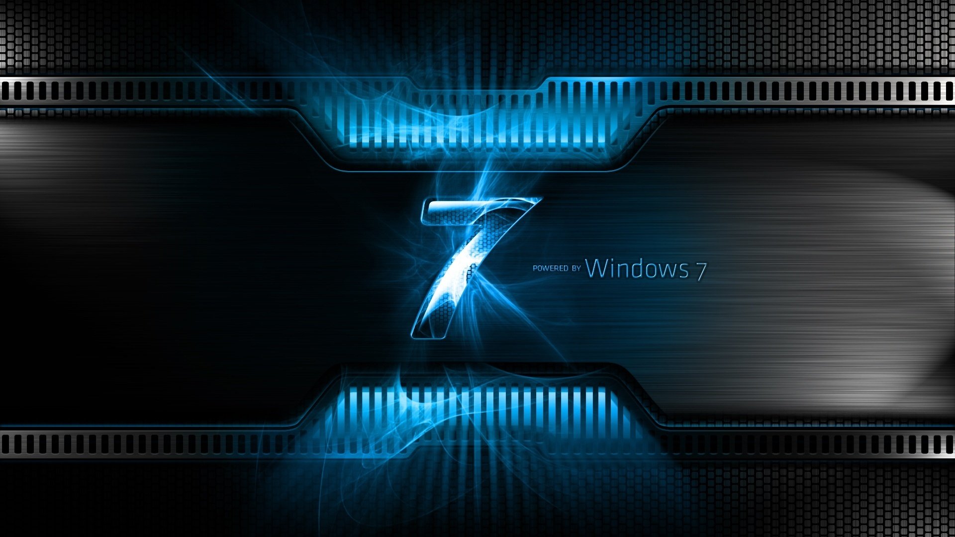 kraty windows seven blue metalowe tło emblematy technika styl design praca światło linie paski