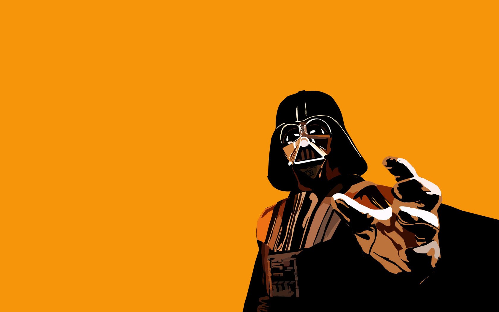 metallanzug darth vader orangefarbener hintergrund finger hand