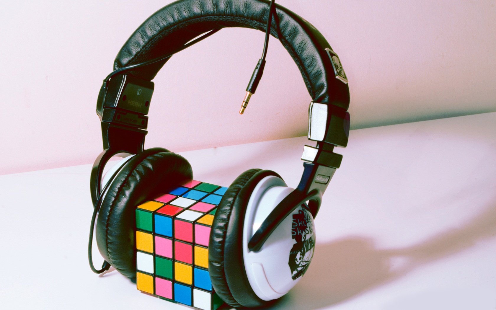 wire headphones rubik s cube music