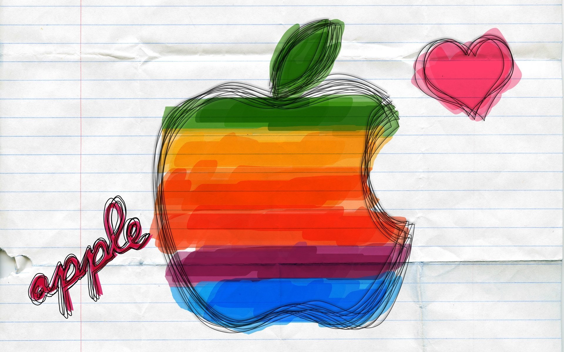 signe dessiné coeur pomme apple emblèmes logos