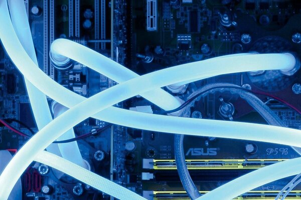 Water cooling for computer in blue light