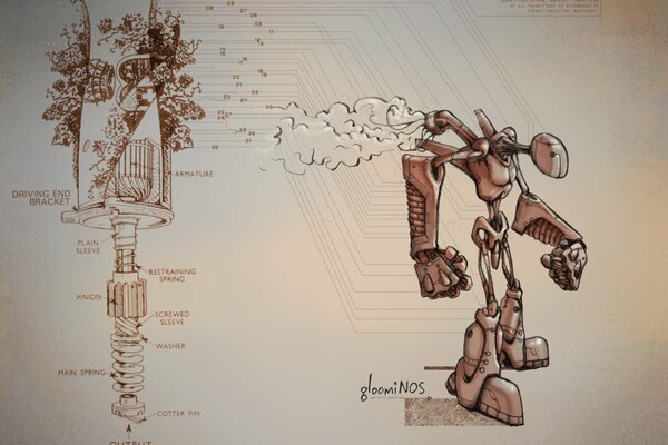 Cartoon-Schema des Roboters in Bettfarben