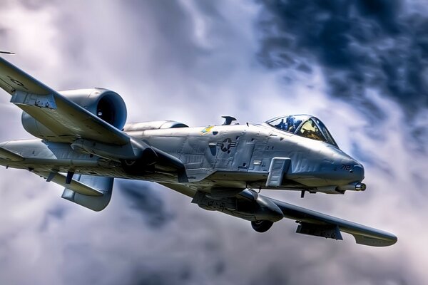 An unusual twin-engine aircraft in the clouds