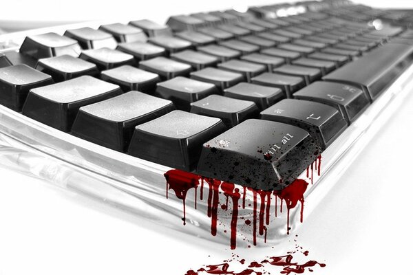 Hardcore picture with blood on the keyboard