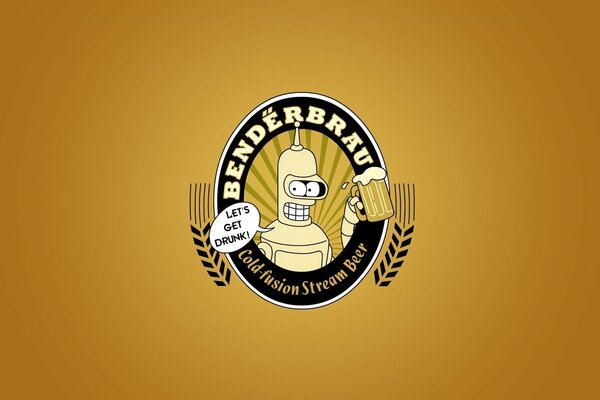 Emblema de Bender de Futurama con cerveza