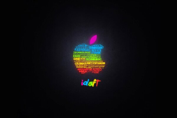 Logo Apple neon na czarnym tle