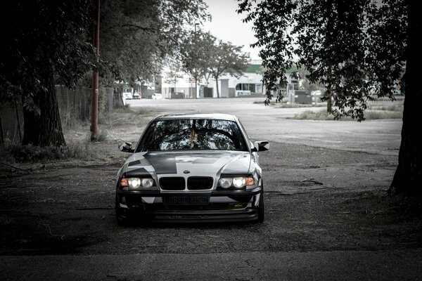 Sobre un fondo blanco y negro hay un hermoso coche