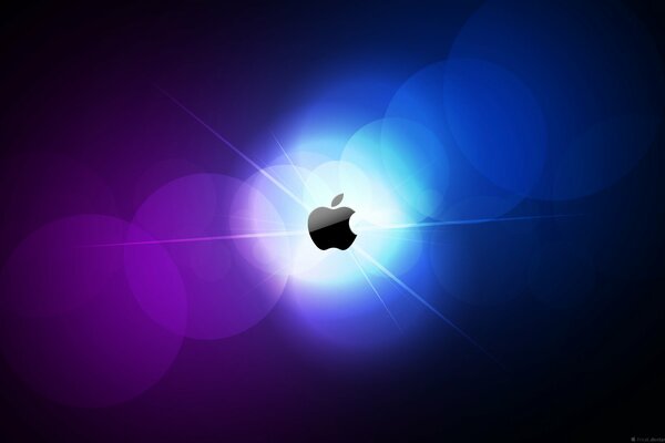 Logotipo de apple en el fondo de un resplandor azul violeta