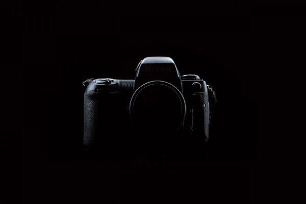 Nikon camera on a black background