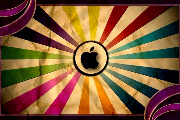 Logotipo de apple en una tarjeta de felicitación multicolor con líneas de color