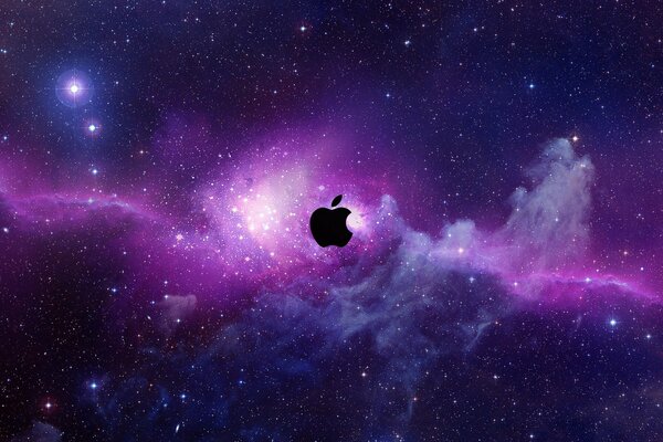 The apple mac sign on the computer in space