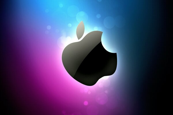 Logo Apple na rozmytym tle z gradientem od buraka do niebieskiego