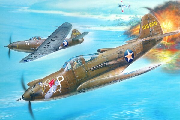 Aviones de combate americano ilustración militar