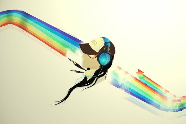 Guy dans un casque de profil sur fond d arc-en-ciel