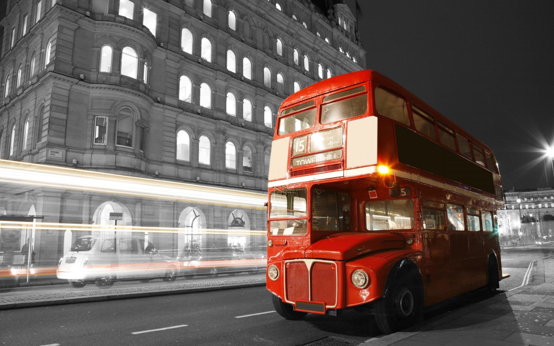 sfocatura strada strada inghilterra autobus notte londra bianco e nero luci città