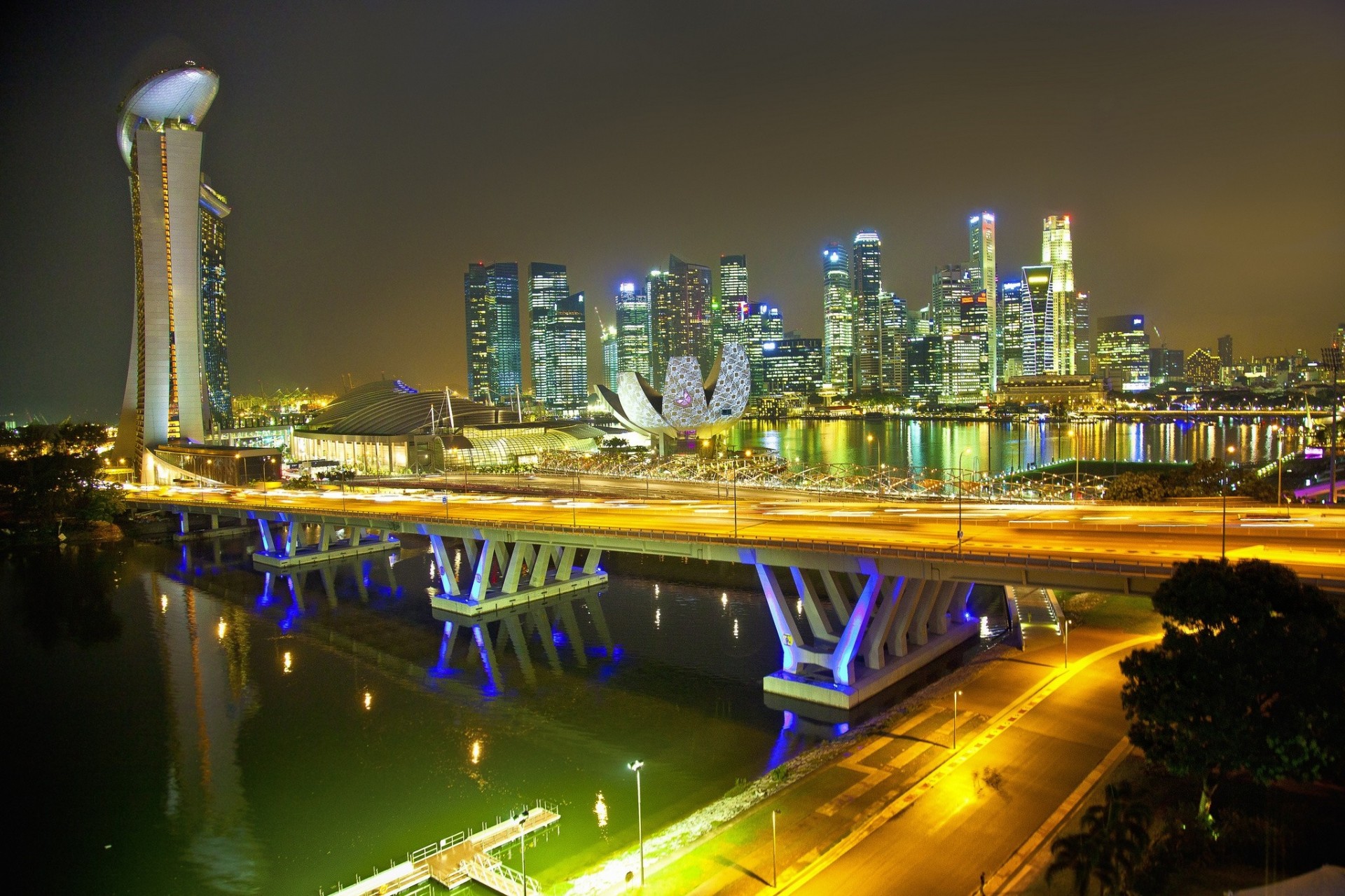 contornos noche ciudad singapur