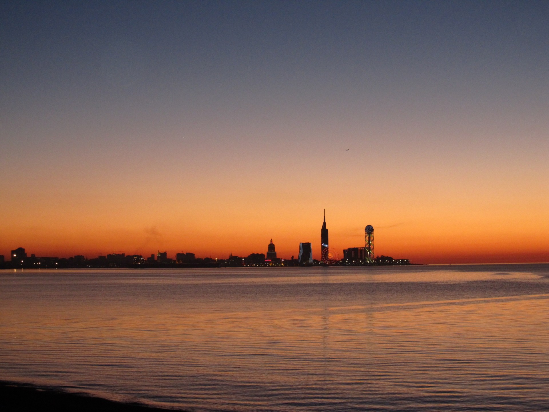 puesta de sol ciudad noche mar otoño encantador