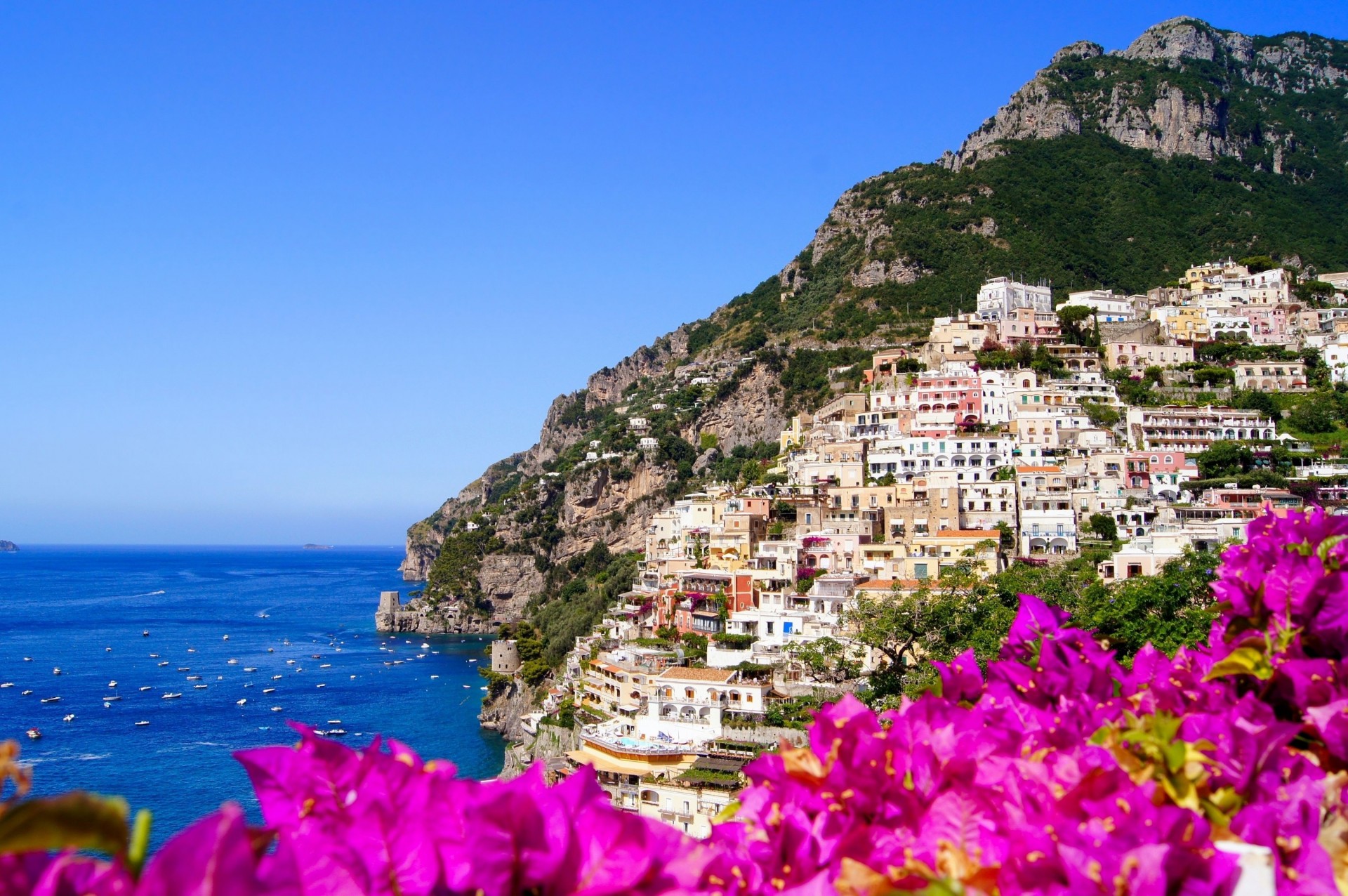 italia amalfi costa fiori costruzione baia rocce