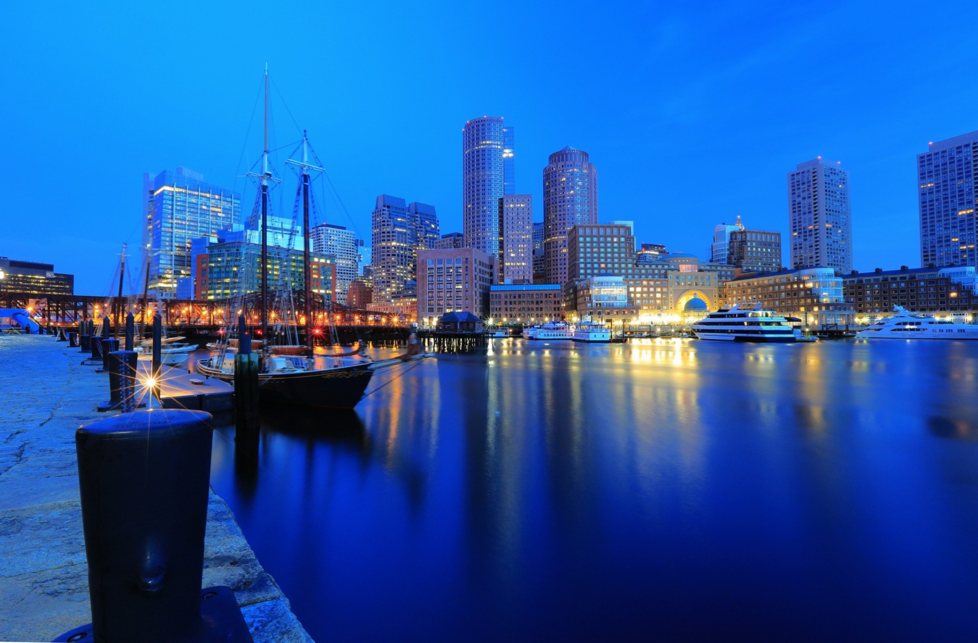 yachten hafen boston gebäude liegeplatz nachtstadt promenade