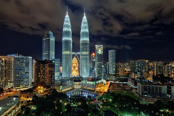 Night shining skyscrapers of Malaysia