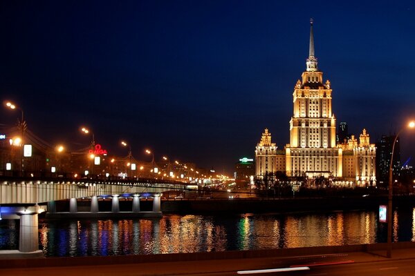 River bridge night Moscow