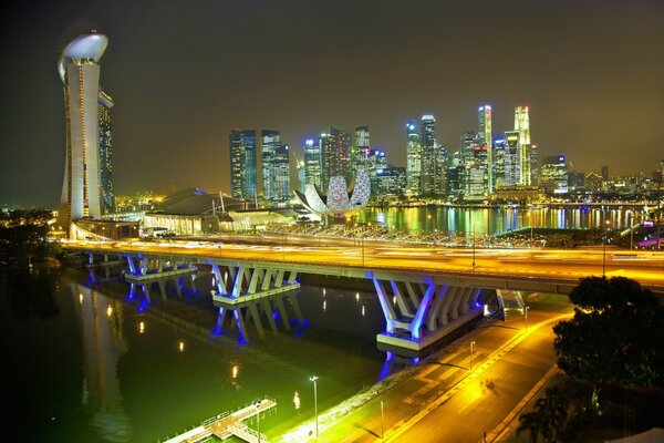 Nuit de Singapour dans les mille lumières