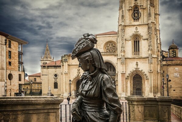 Asturias sculpture on the square in Spain