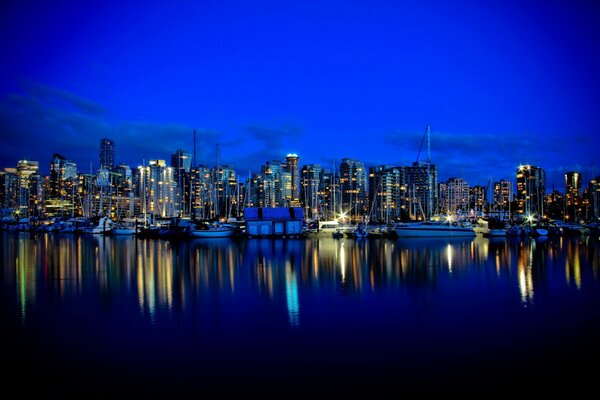 Night city reflection of houses