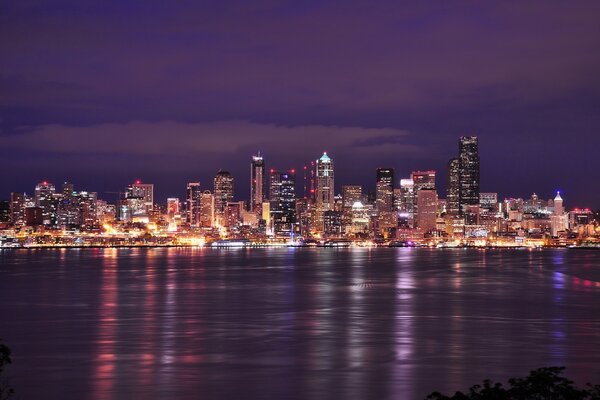 Seattle at night. View from the river