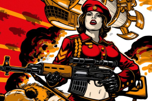 Fille en rouge avec une arme à la main du jeu Red alert 3