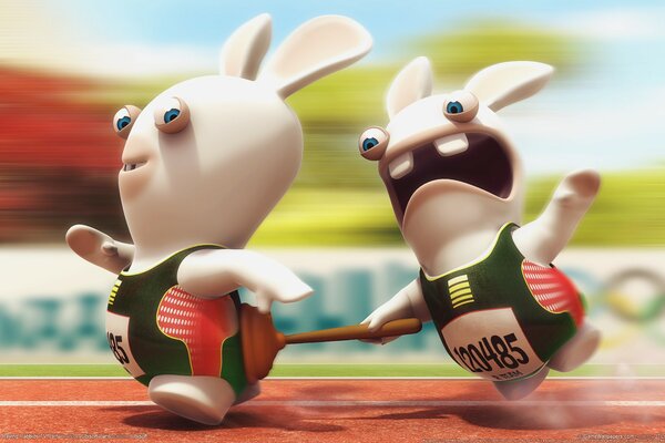 Rabbits with a plunger compete who is faster