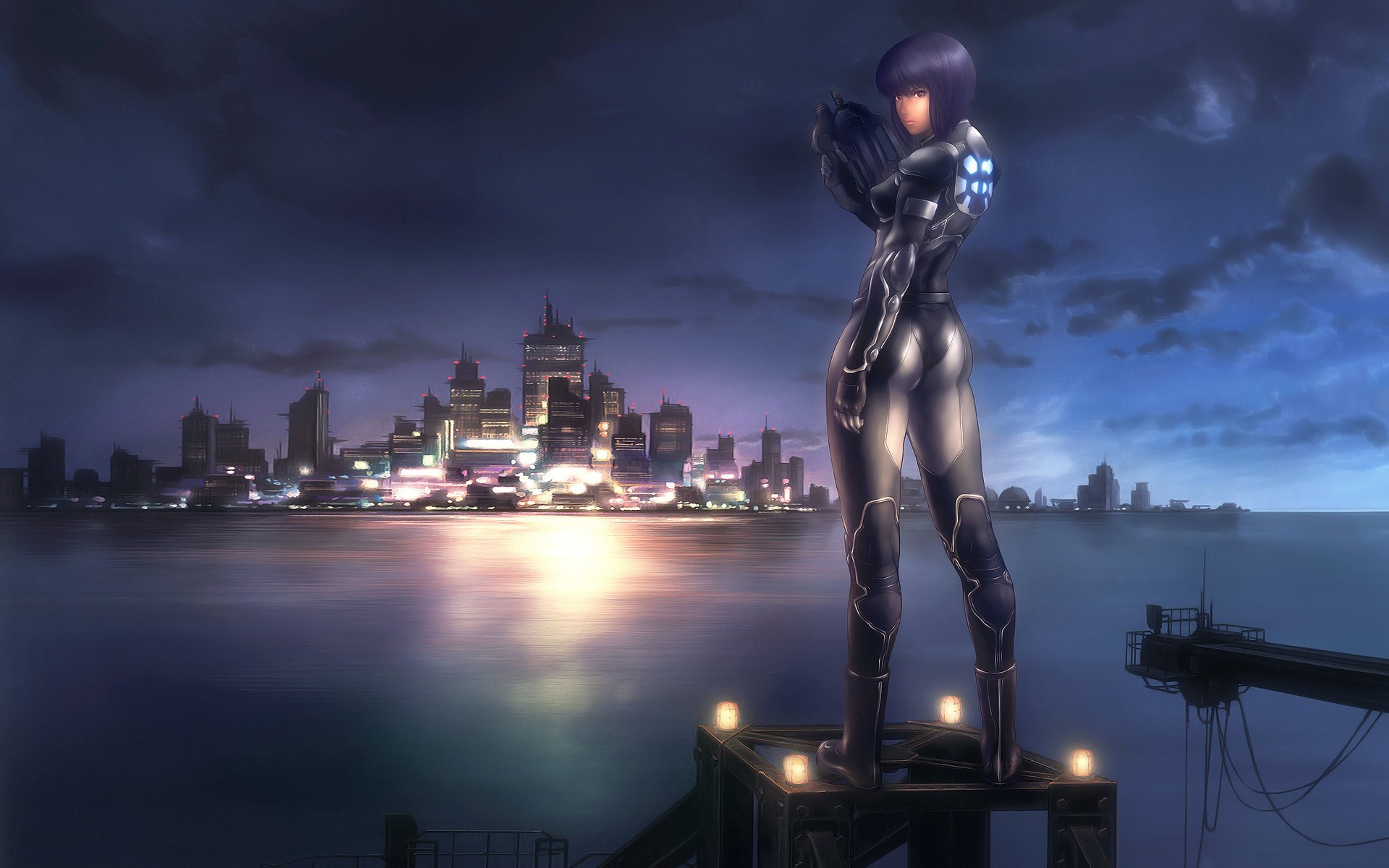 ghost in the shell motoko kusanagi girl gun town water