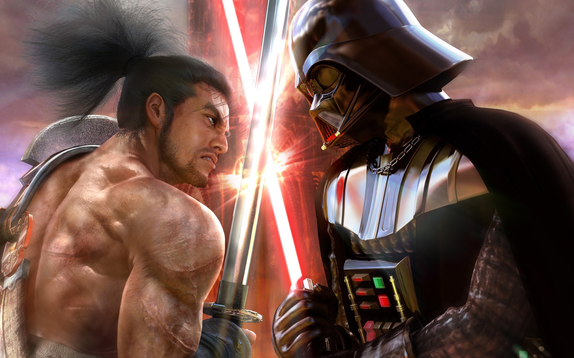 darth vader vs samurai star wars épées katana bataille sur les épées âme calibur 4