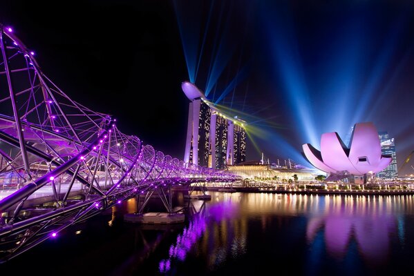 Lumières de la ville nocturne de Singapour