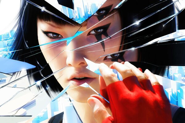 Reflejo de la chica de mirrors edge en un espejo roto