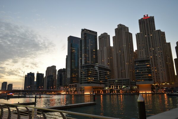 City water lights sunset multi-storey buildings